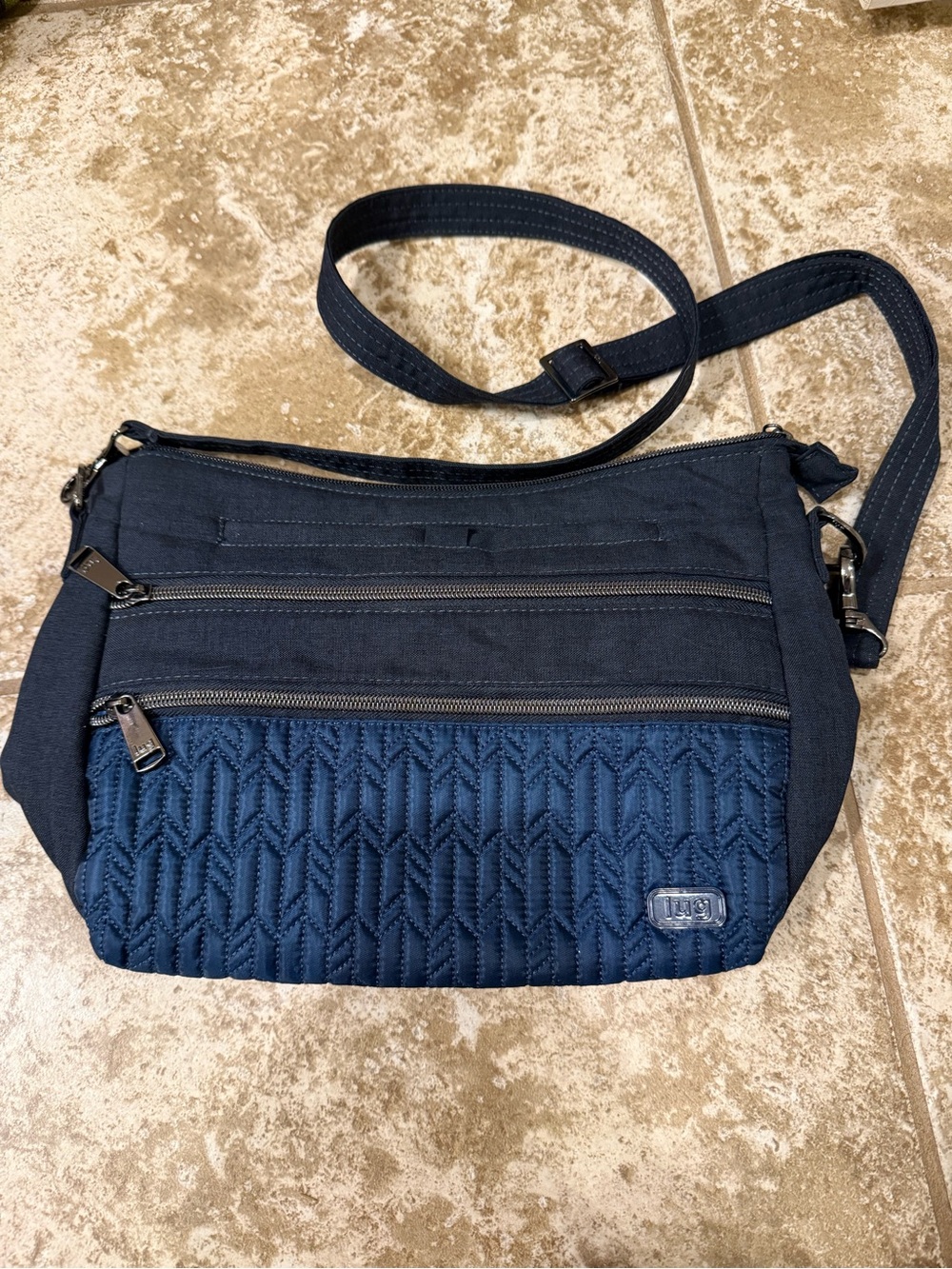 lug Slider Navy Quilted Crossbody Bag